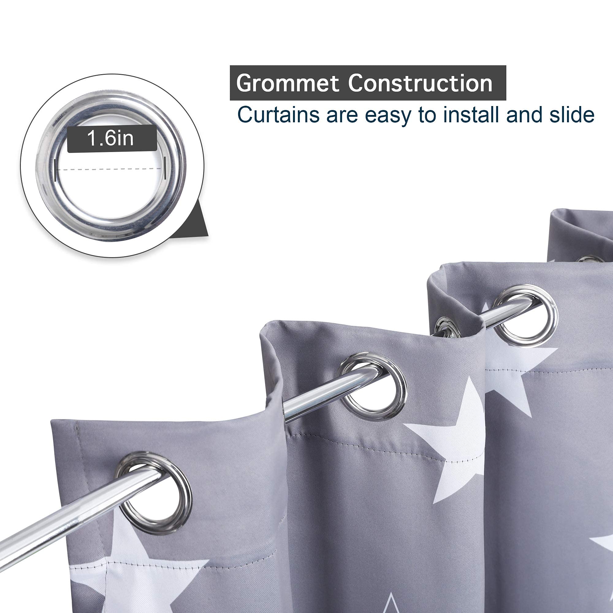 Blackout Curtains, Gray Star Blackout Curtains for Bedroom Kids